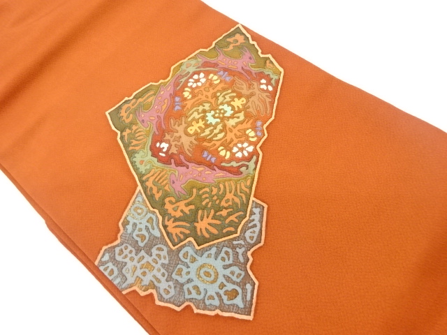 作家物　縮緬地抽象模様名古屋帯